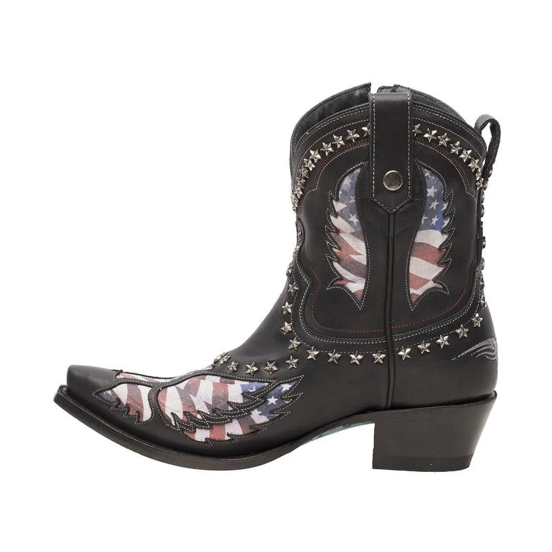 Lane Ladies Old Glory American Flag Jet Black Snip Toe Bootie LB0475A - Image 5