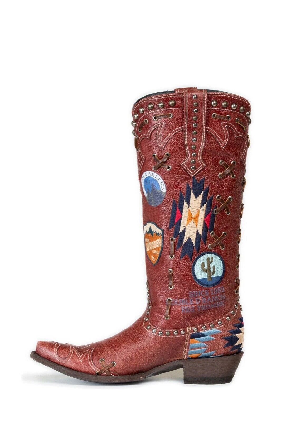 Double D Ranch Ladies Escalante Red Patchwork Biker Boots DDL044-1 - Image 4