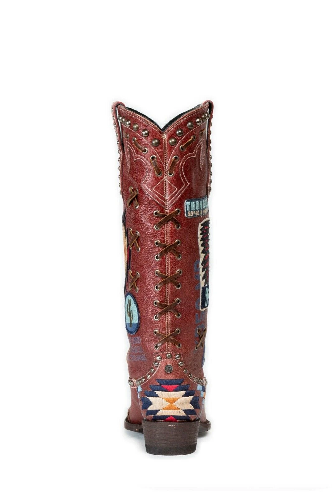 Double D Ranch Ladies Escalante Red Patchwork Biker Boots DDL044-1 - Image 3