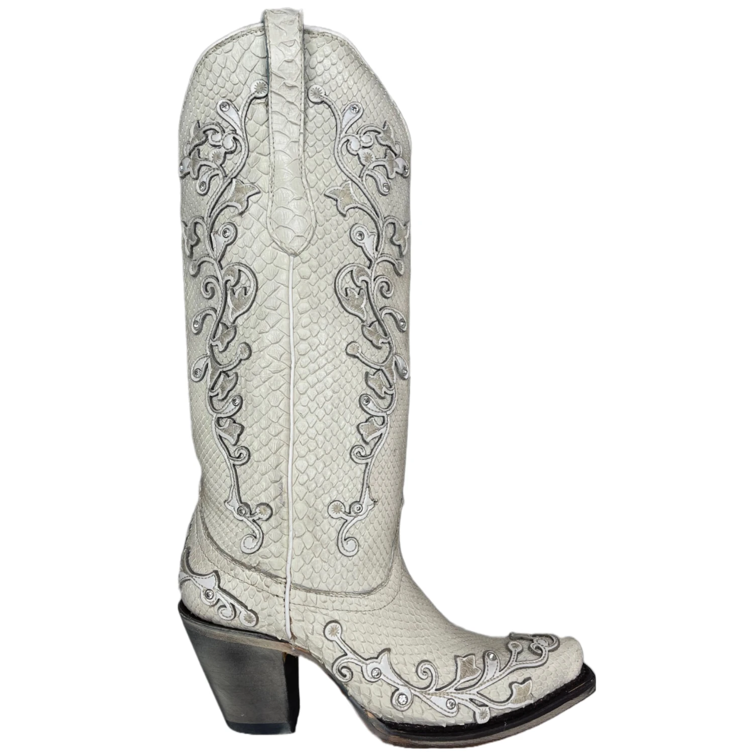 Corral Boots Corral® Ladies "Anna" White Python Overlay & Embroidery Wedding Boots A4357 - Image 4