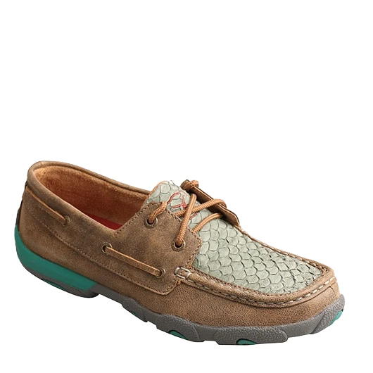 Twisted X Ladies Brown Bomber & Turquoise Fish Driving Mocs WDM0067