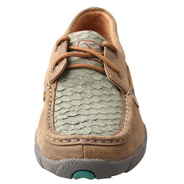 Twisted X Ladies Brown Bomber & Turquoise Fish Driving Mocs WDM0067 - Image 2