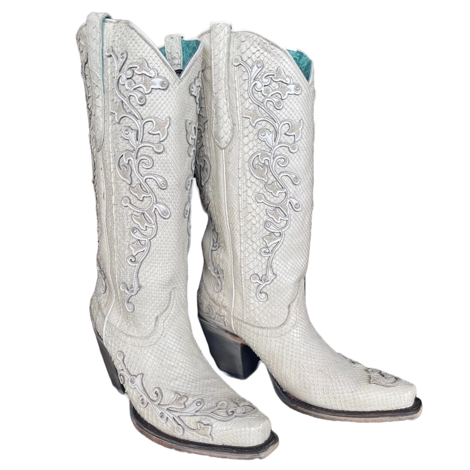 Corral Boots Corral® Ladies "Anna" White Python Overlay & Embroidery Wedding Boots A4357