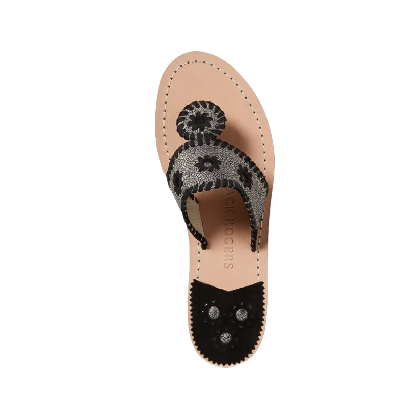 Jack Rogers Ladies Crackled Metallic Gunmetal Flat Sandals 142211JK02 - Image 2