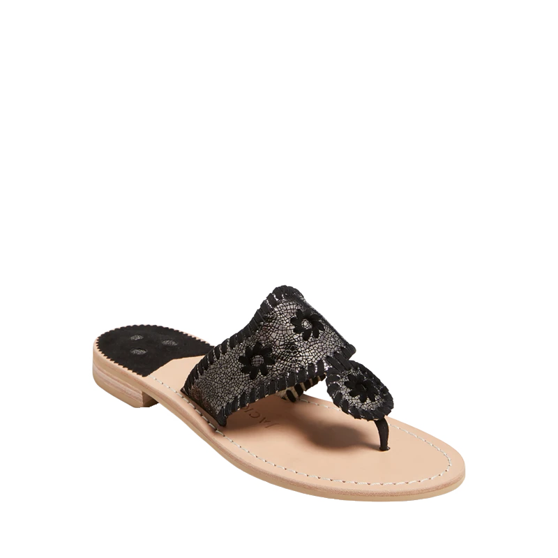 Jack Rogers Ladies Crackled Metallic Gunmetal Flat Sandals 142211JK02