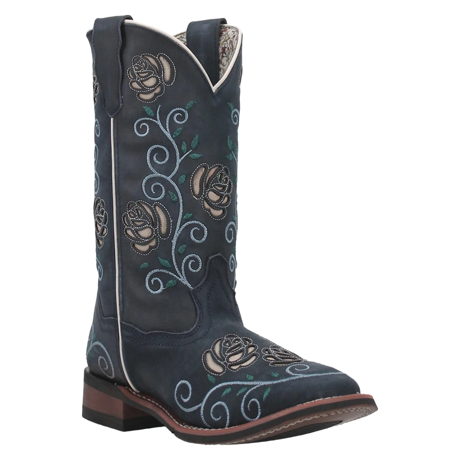 Laredo® Ladies Navy Willow Floral Square Toe Pull On Western Boots 5885