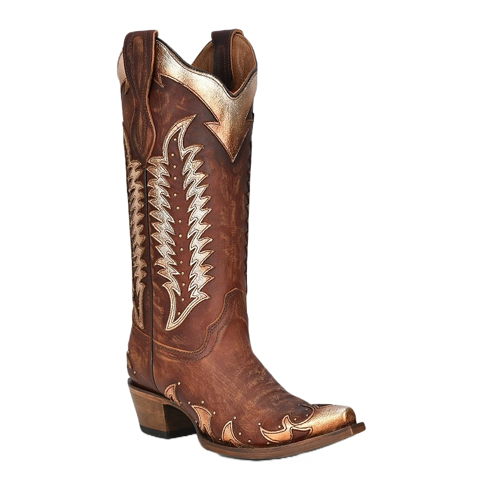 Circle G By Corral Ladies Cognac Studded Overlay Western Boots L2042