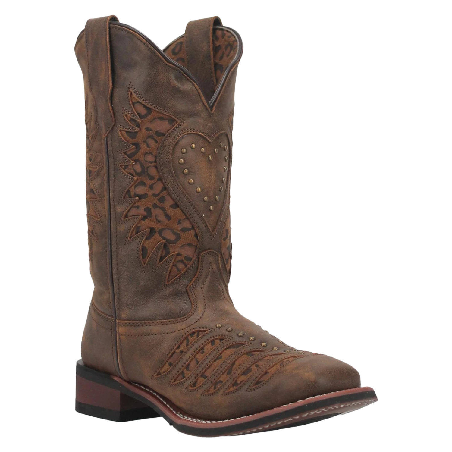 Laredo® Ladies Emmylou Leopard Print Inlay Brown Western Boots 5889