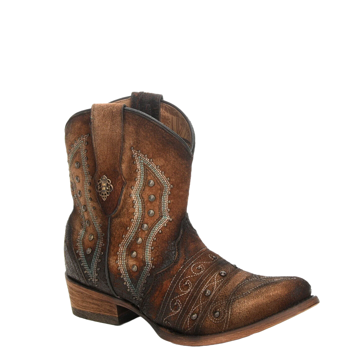 Corral Boots Corral Ladies Chocolate Lamb Embroidery & Studs Shortie Boots C3371