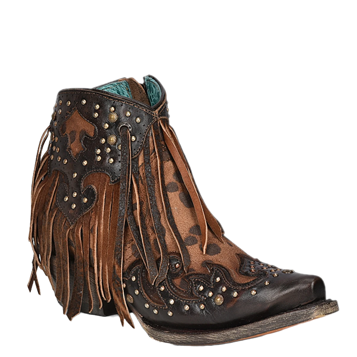 Corral Boots Corral® Ladies Fringed Honey Brown Leopard Print Booties A4280