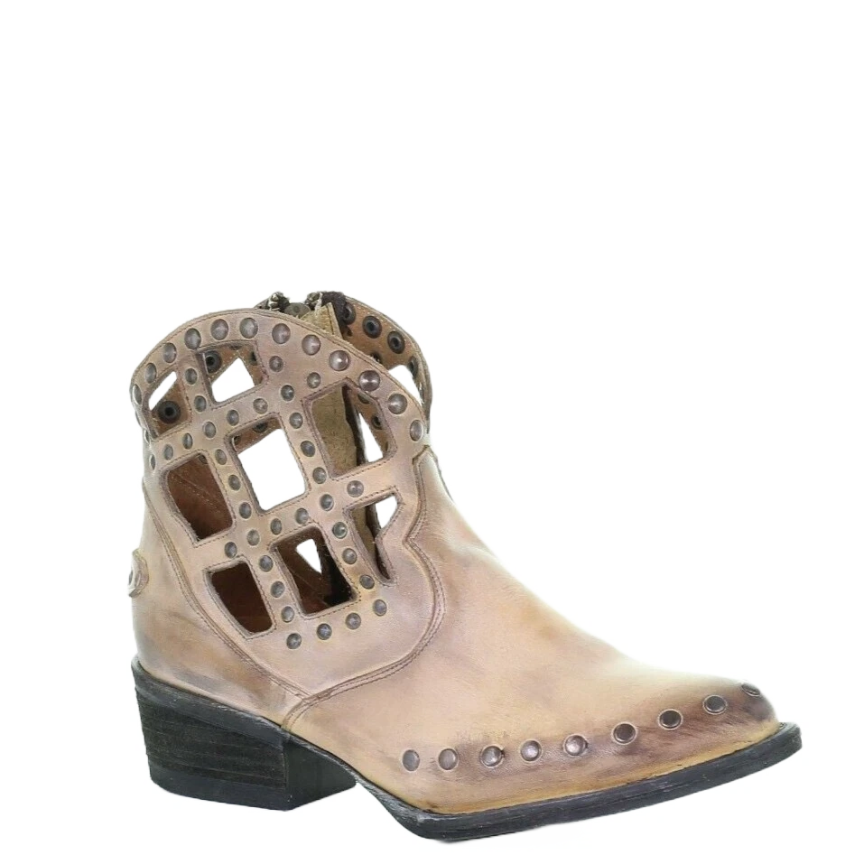 Circle G By Corral Ladies Brown Cutout Stud & Zipper Booties Q5093