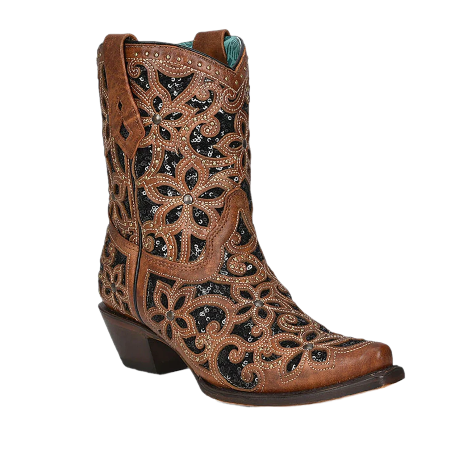 Corral Boots Corral Ladies Glitter Inlay And Studs Tan Ankle Boots A4278