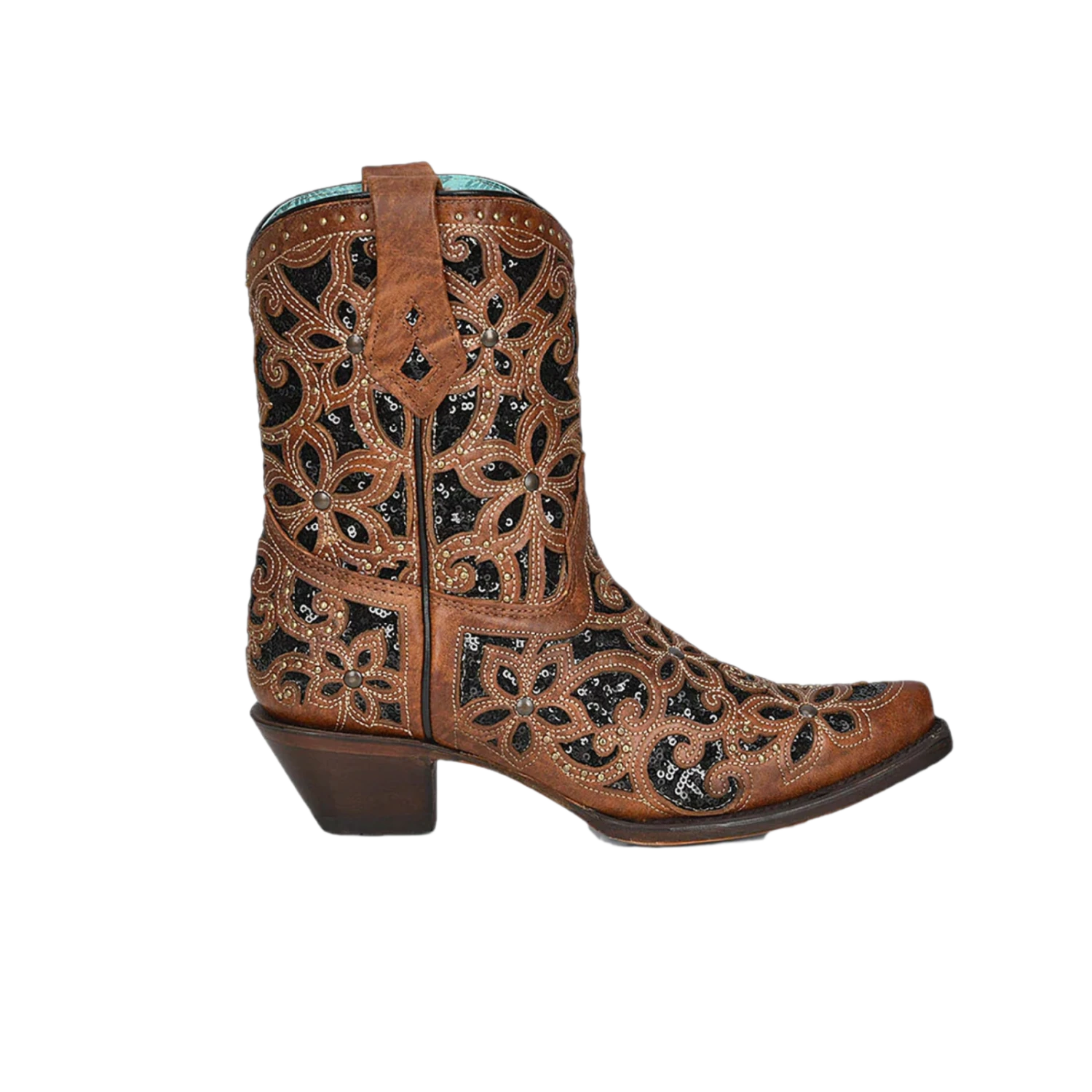 Corral Boots Corral Ladies Glitter Inlay And Studs Tan Ankle Boots A4278 - Image 2