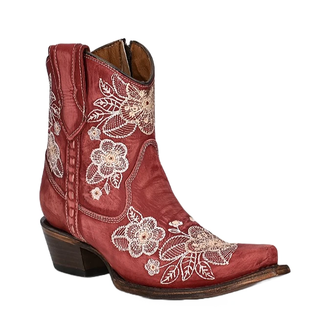 Circle G By CorralĀ® Ladies Red Floral Embroidered Booties L5875
