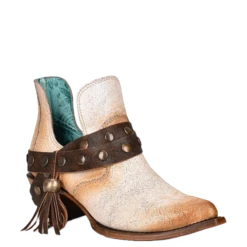 Circle G By Corral Ladies White Strap With Studs & Fringe Booties Z2000