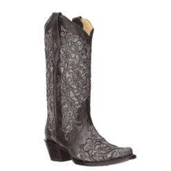 Corral Boots Corral Ladies Black & Grey Inlay Embroidery & Studs Boots A3320