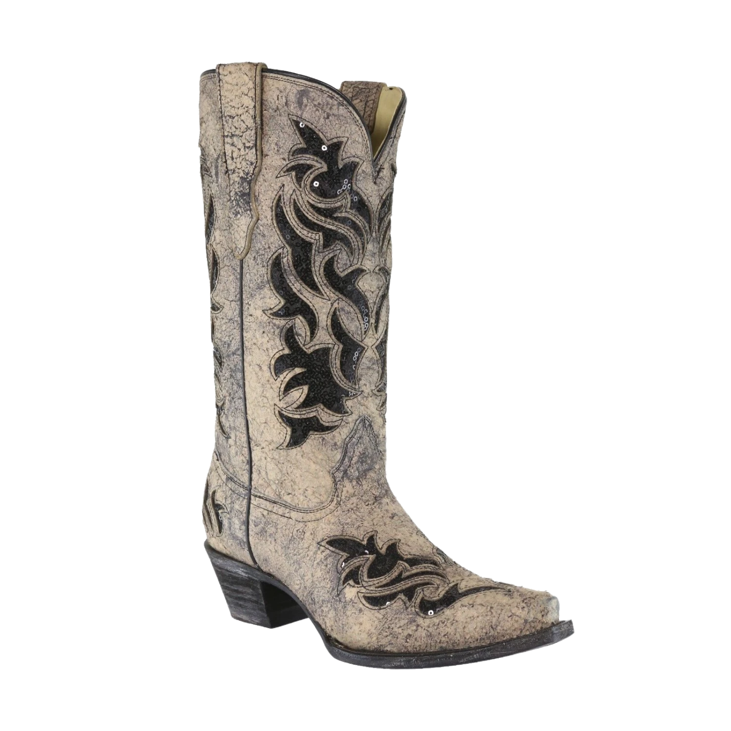Corral Boots Corral Ladies Bone & Black Glitter Inlay Boots E1237