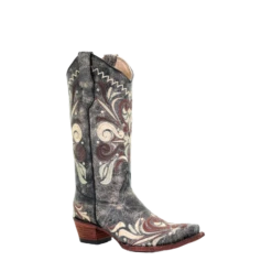 Circle G By Corral Ladies Distressed Black Embroidery Boots L5438