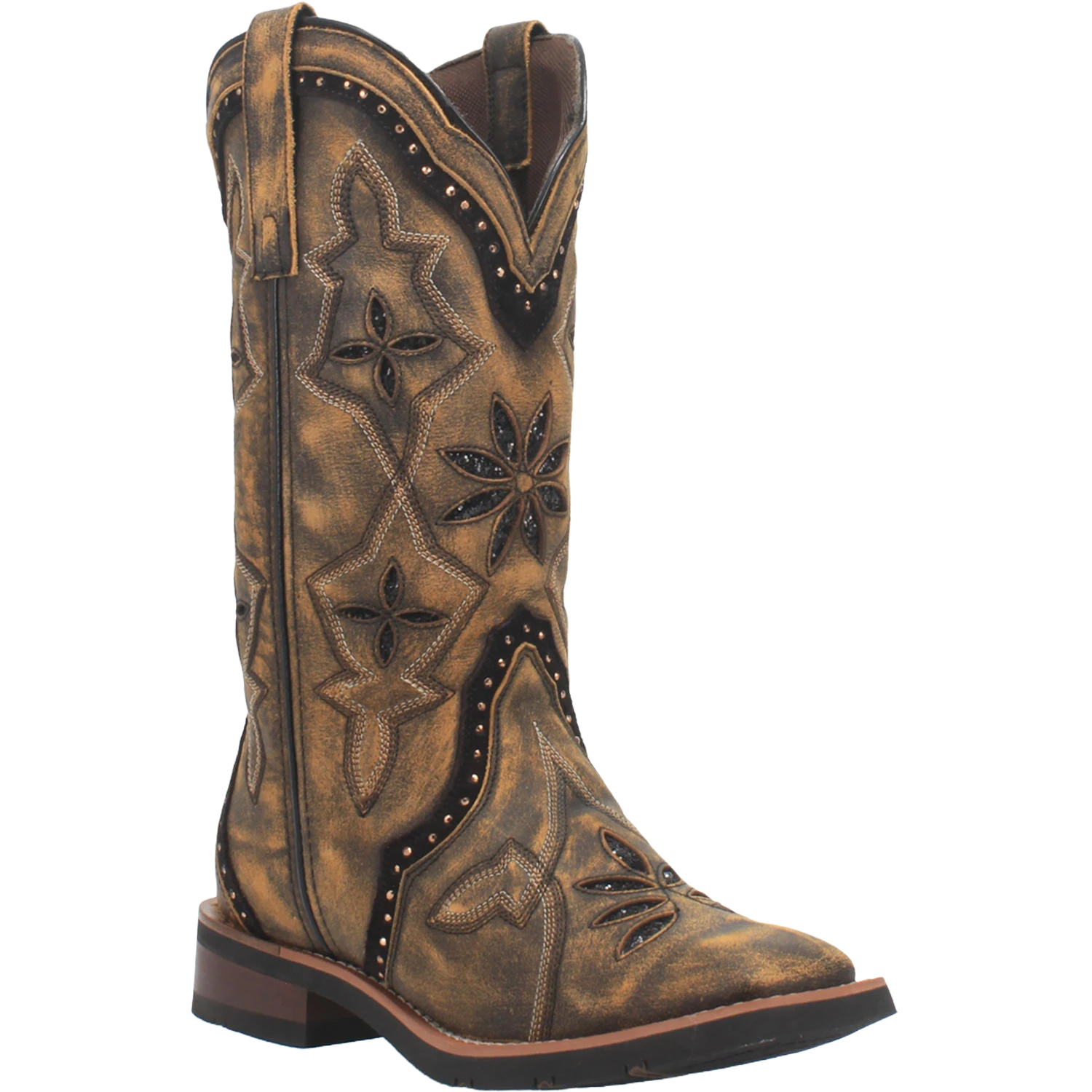 Laredo Ladies Bouquet Black And Brown Square Toe Boots 5844