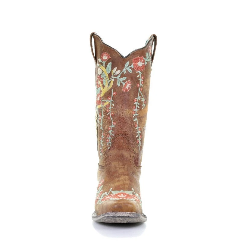 Corral Boots Corral Ladies Tan Deer Skull Overlay & Floral Embroidery Boots A3708 - Image 3
