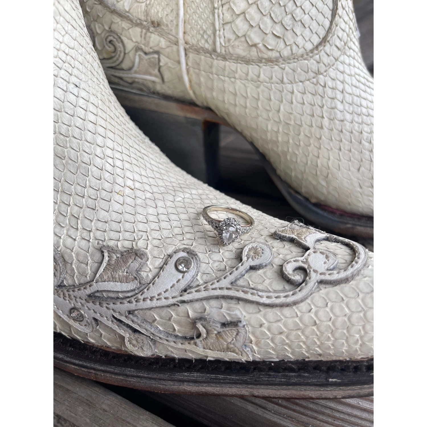 Corral Boots Corral® Ladies "Anna" White Python Overlay & Embroidery Wedding Boots A4357 - Image 6